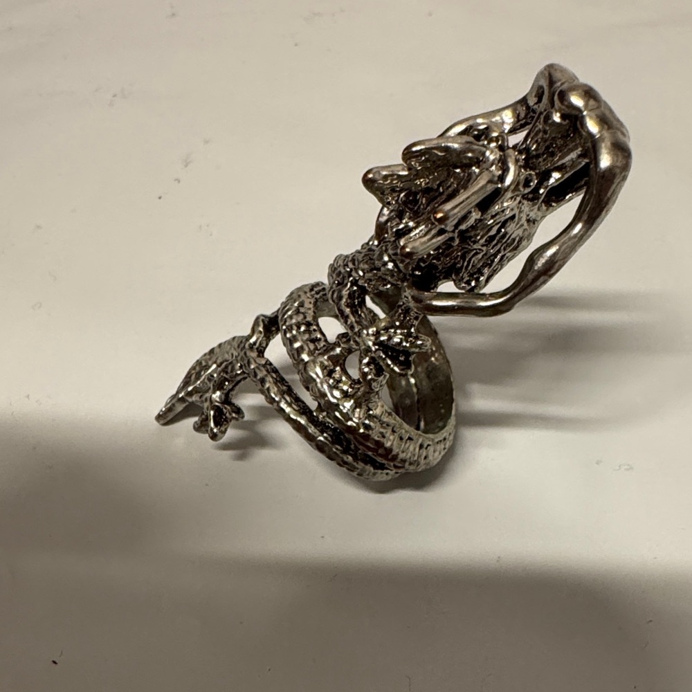 Eclectic Silver Tone Dragon Ring 17.5 mm diameter 7.5 US Ring Size